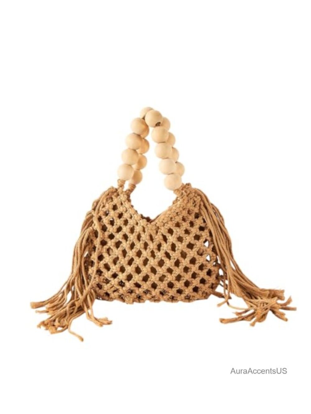 Woven Clutch Tassel Wooden Bead Handle Beach Vacation Party Bag